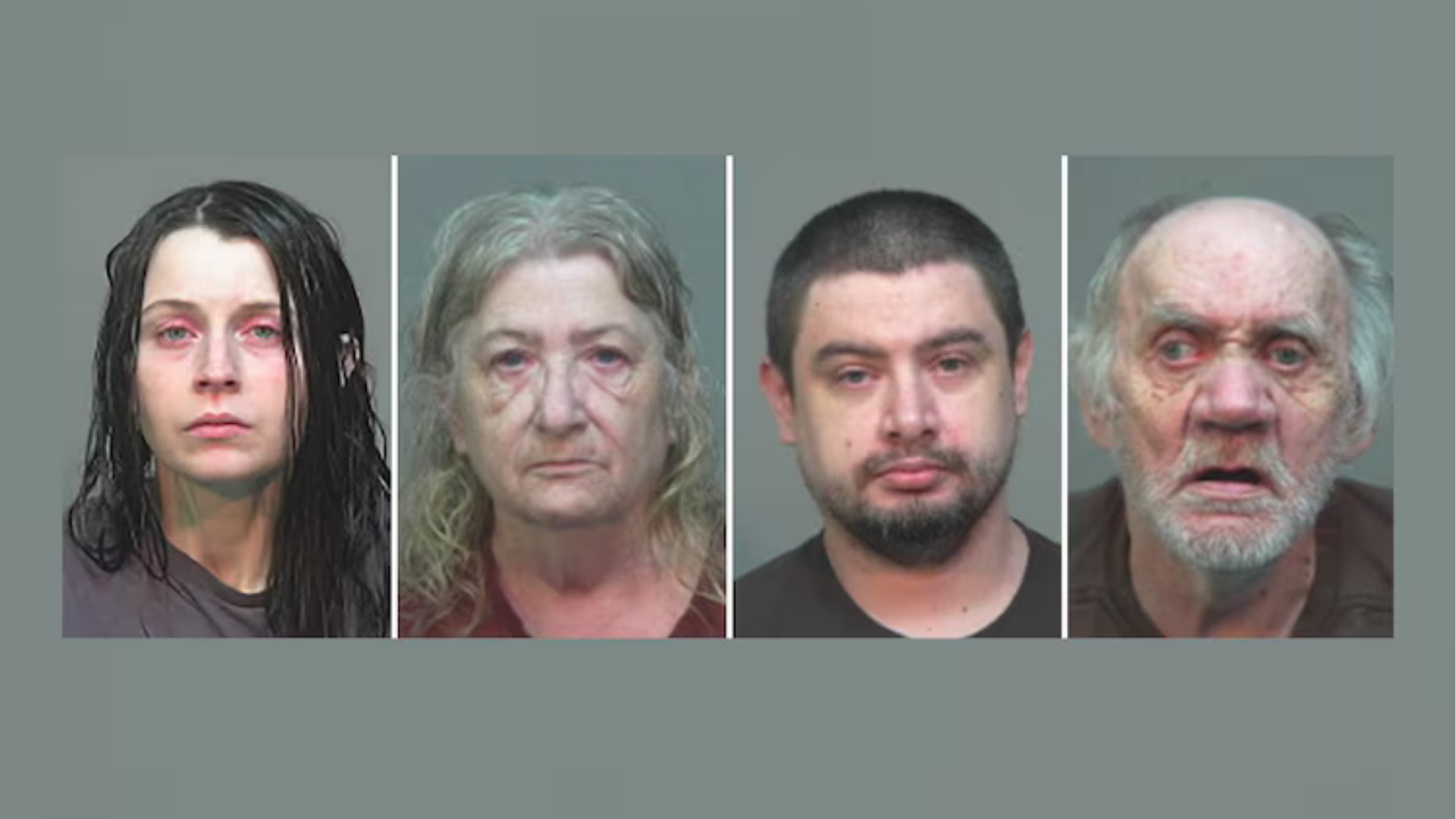 From left: Elizabeth Siders, Christina Siders, Gary Siders Jr. and Gary Siders Sr., are seen in booking photos on June 30, 2026.