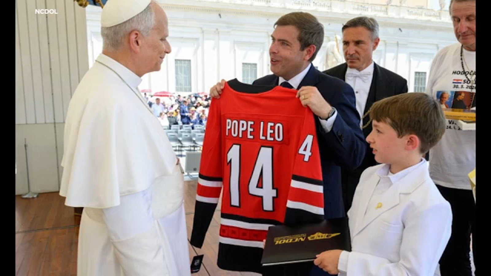 Pope Leo presented with Canes Stanley Cup championship jersey