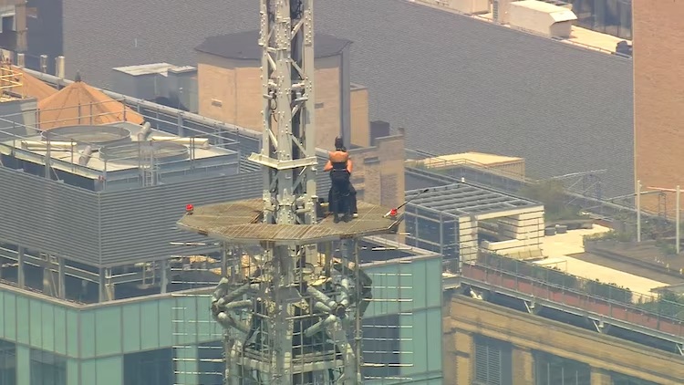 Angela Nikolau and Ivan Beerkus who got to the top of the Empire State Building appeared to propose after coming down from the tower's spire in New York City, July 1, 2026.