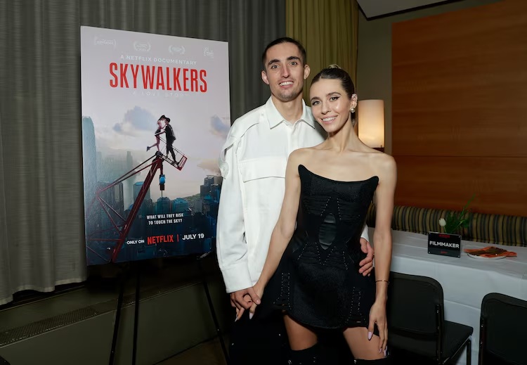 Ivan Beerkus and Angela Nikolau attend Netflix's Skywalkers: A Love Story Tribeca Film Festival Premiere, June 12, 2024 in New York City.