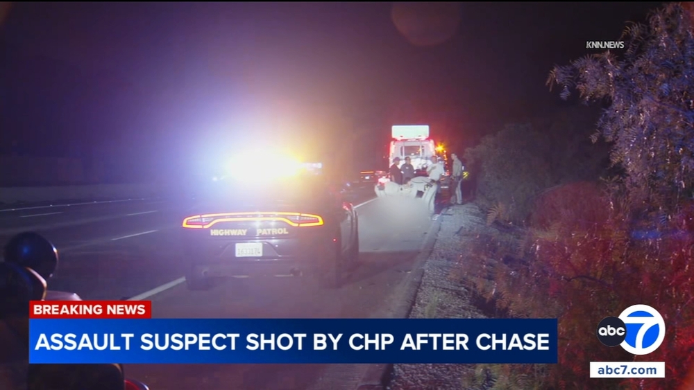 Assault suspect shot by CHP after chase; 210 Fwy closed in Glendora