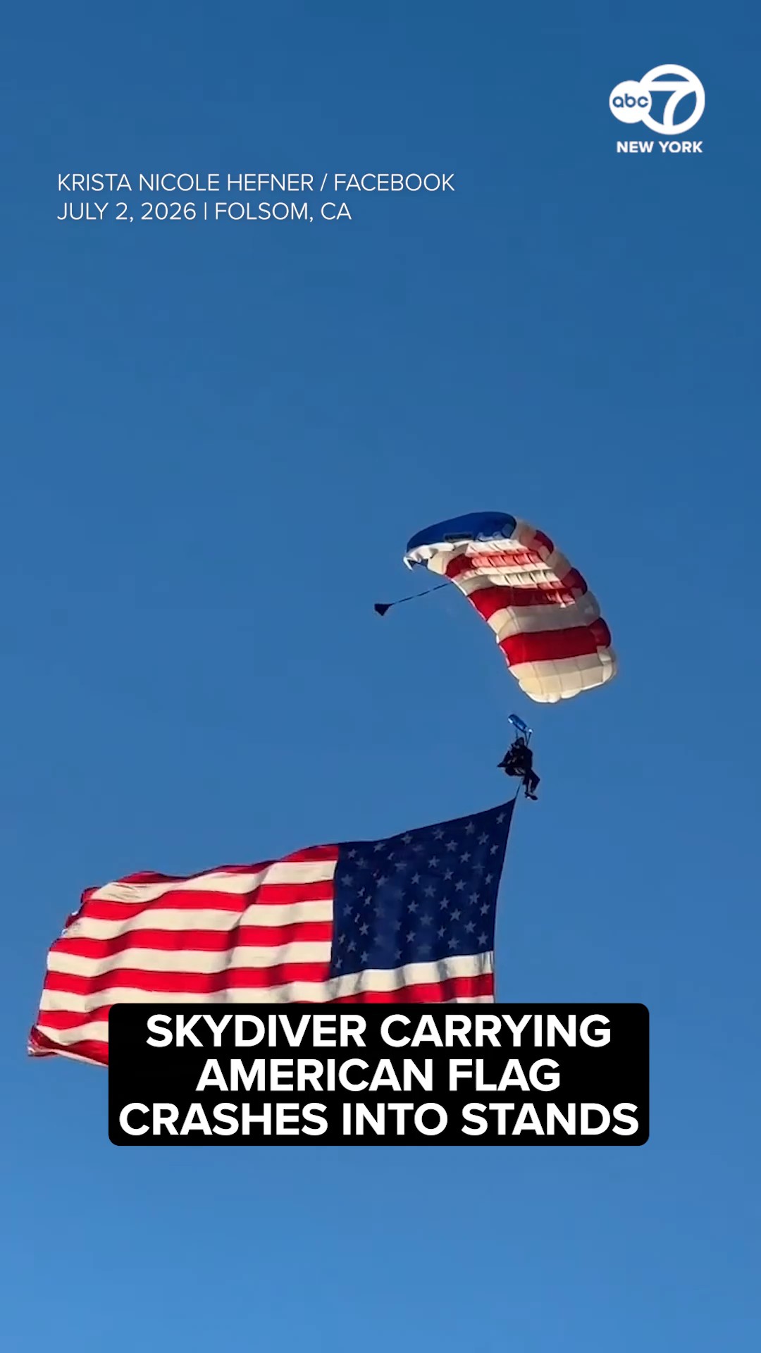 Skydiver carrying American flag crashes into stands