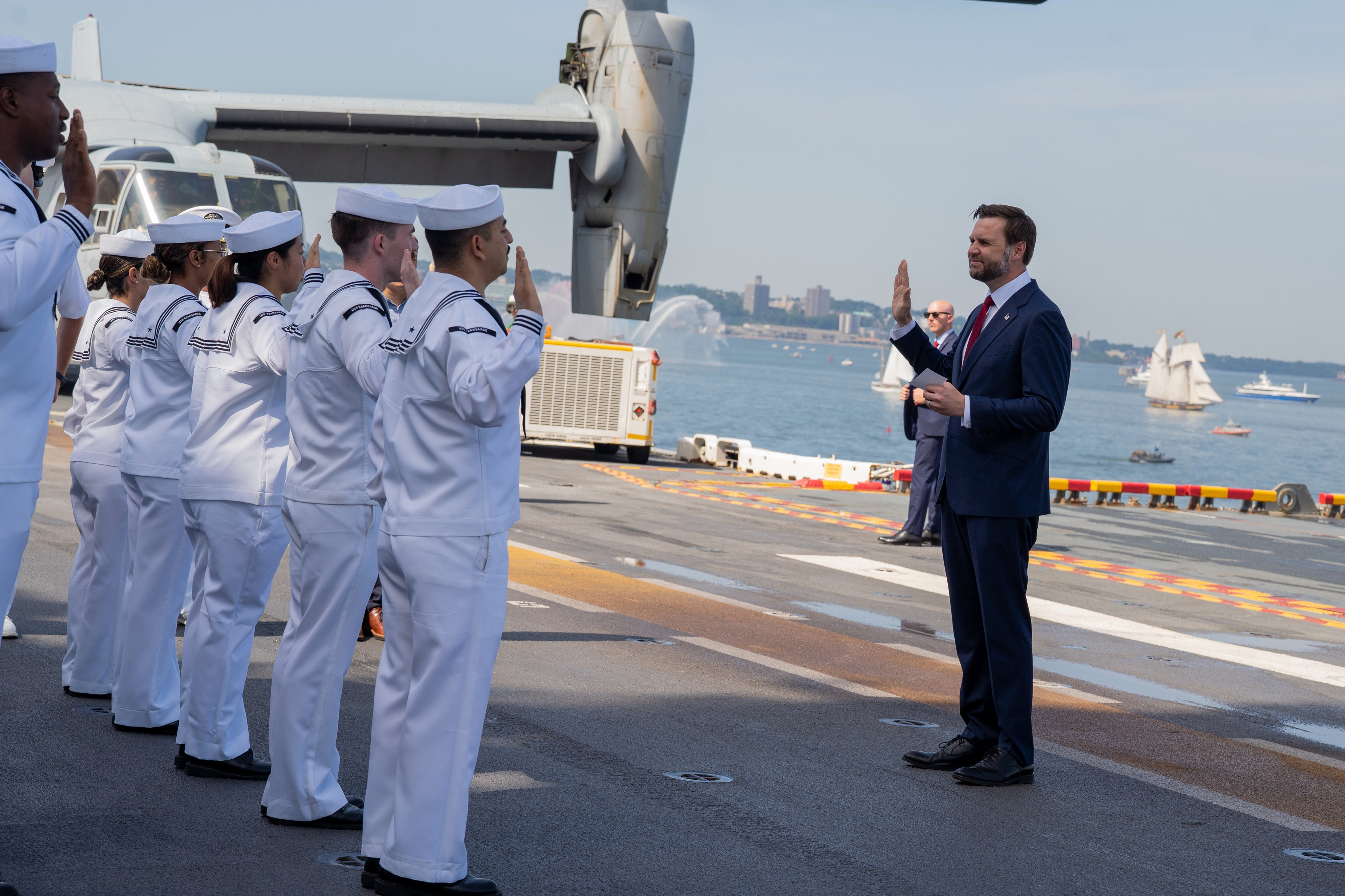 Vice President JD Vance participates in the International Naval Review aboard the USS Kearsarge.