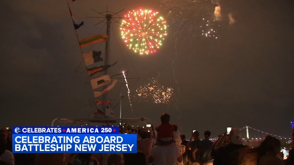 Attendees at sold-out party watch fireworks from Battleship New Jersey