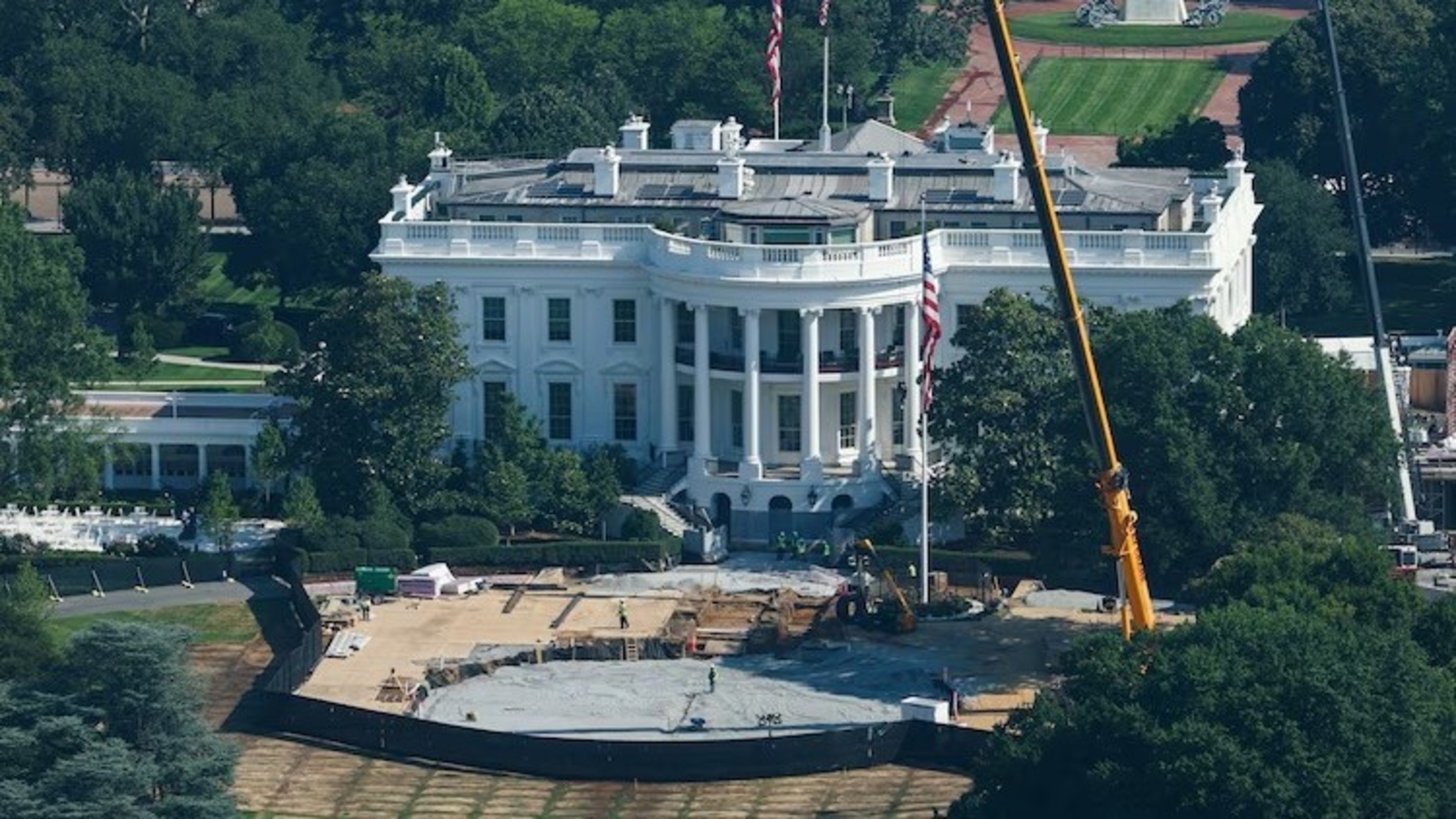 Trump building granite helipad on White House South Lawn Trump building granite helipad on White House South Lawn