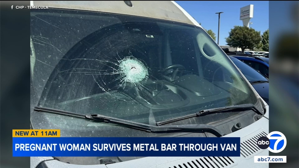 Metal bar pierces windshield, hits pregnant driver on 15 Fwy. in IE
