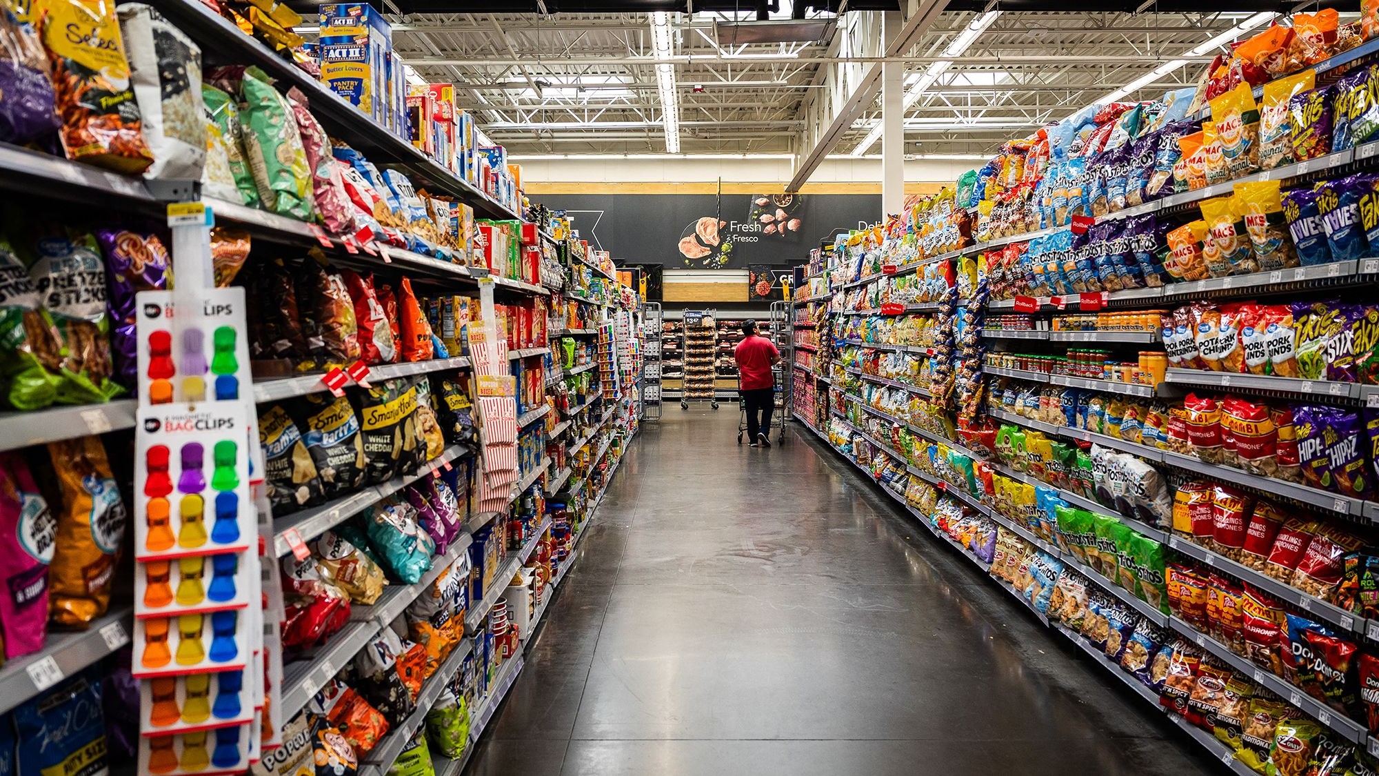 The snack aisle of a Walmart store in Florida on August 5, 2025.