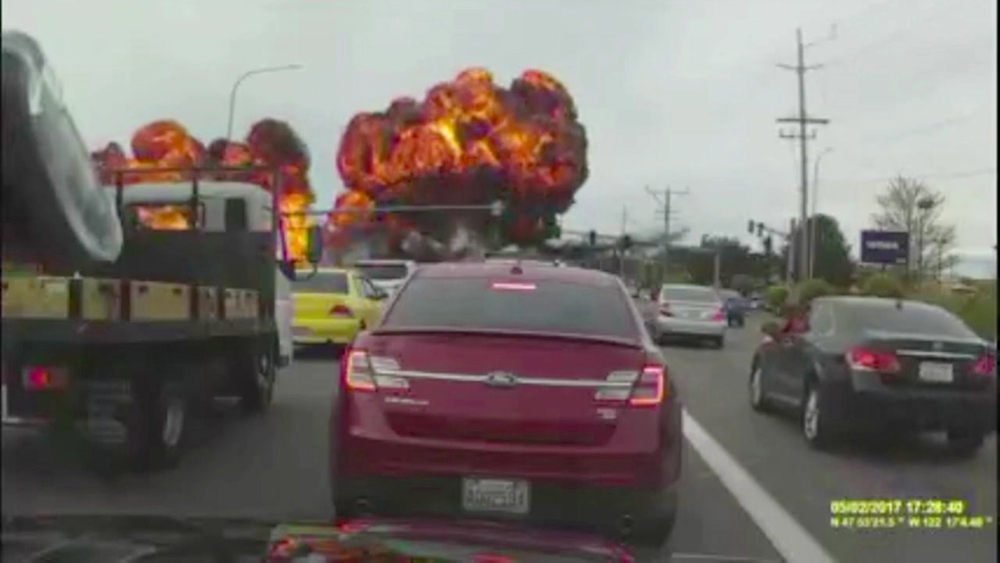 Dramatic dash cam video shows small plane crash
