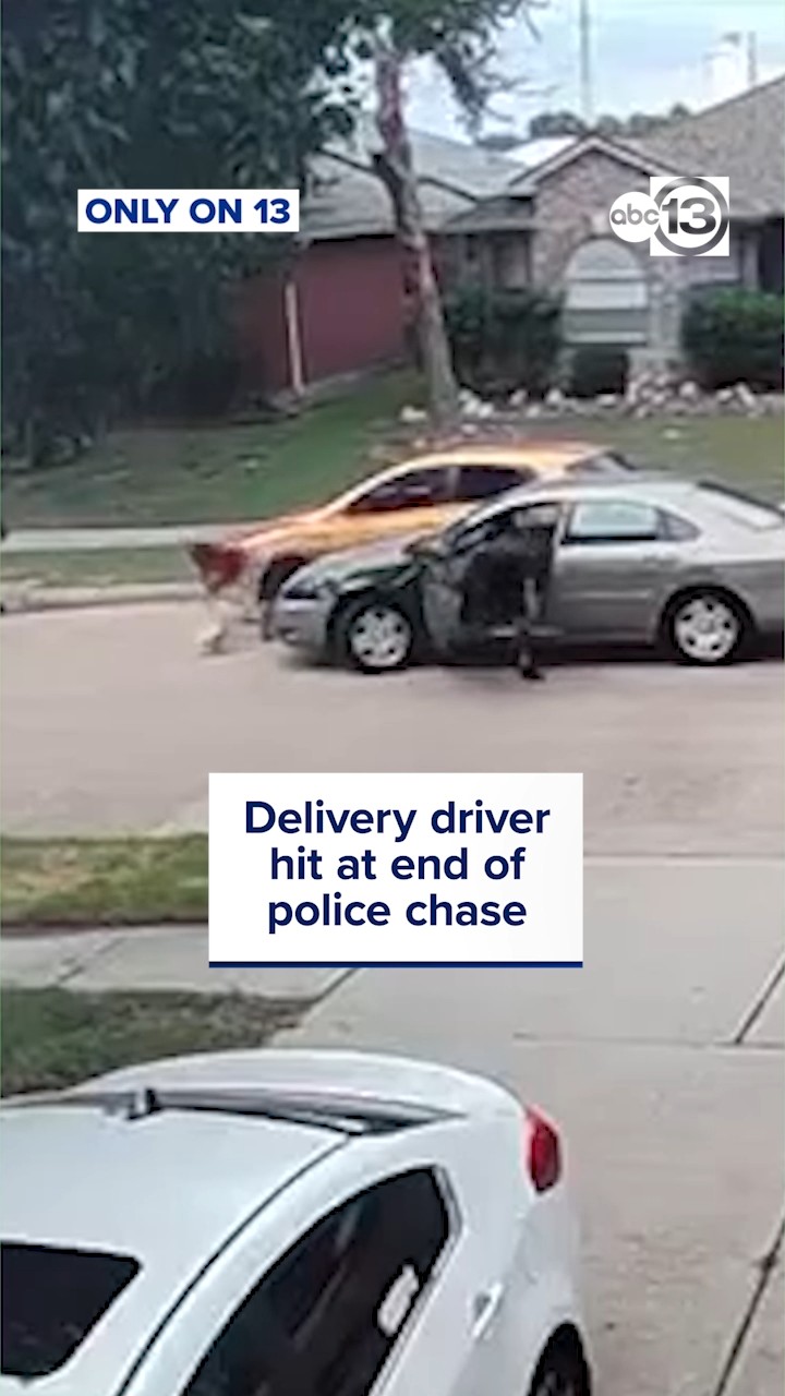 A Houston delivery driver got hit at the end of a police chase