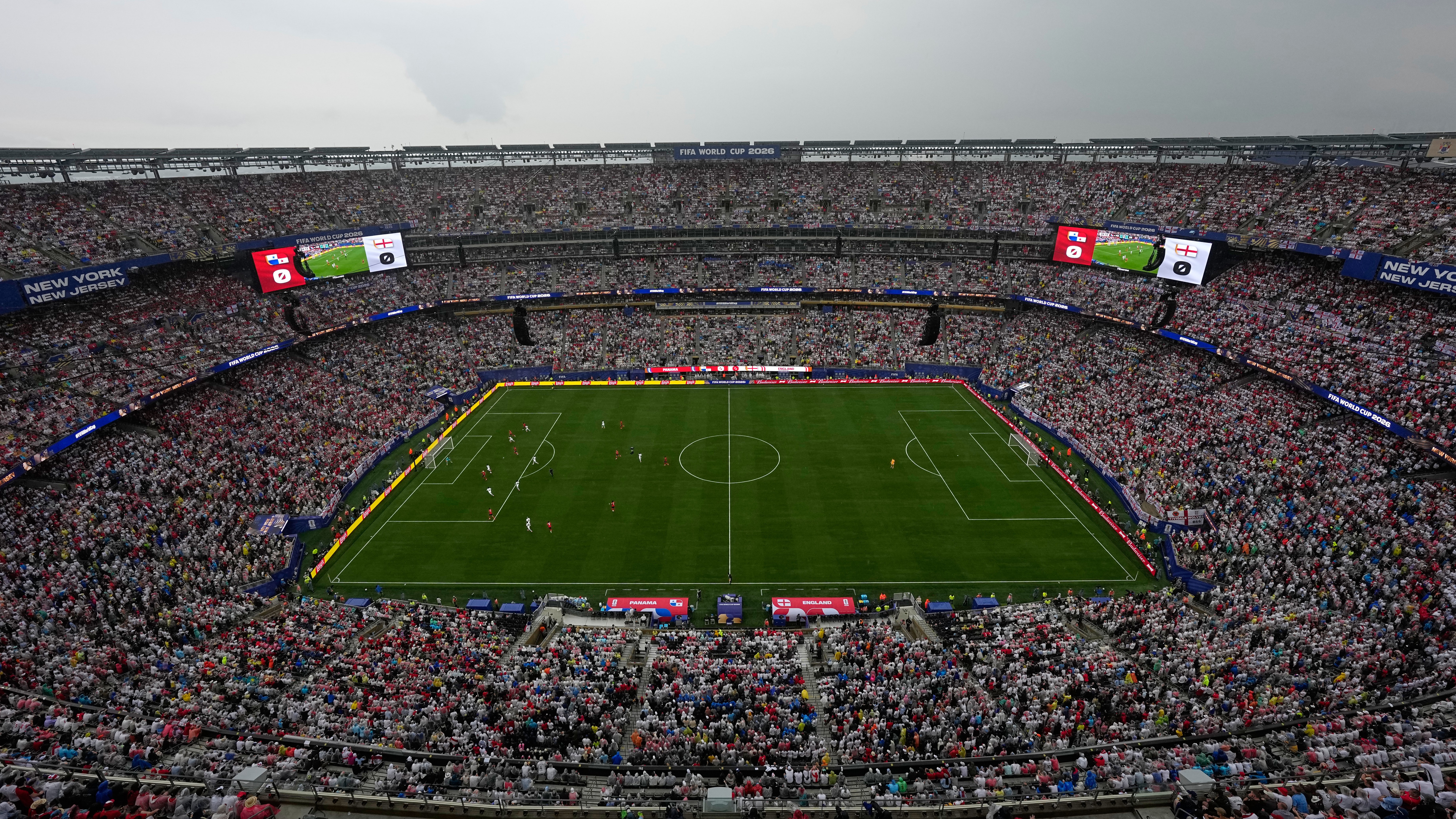 A general view of the stadium during the World Cup Group L soccer match between Panama and England in East Rutherford, N.J., near New York, Saturday, June 27, 2026.