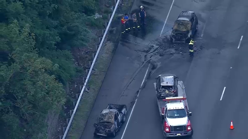 Car crash and fire causes backups on I-78 westbound