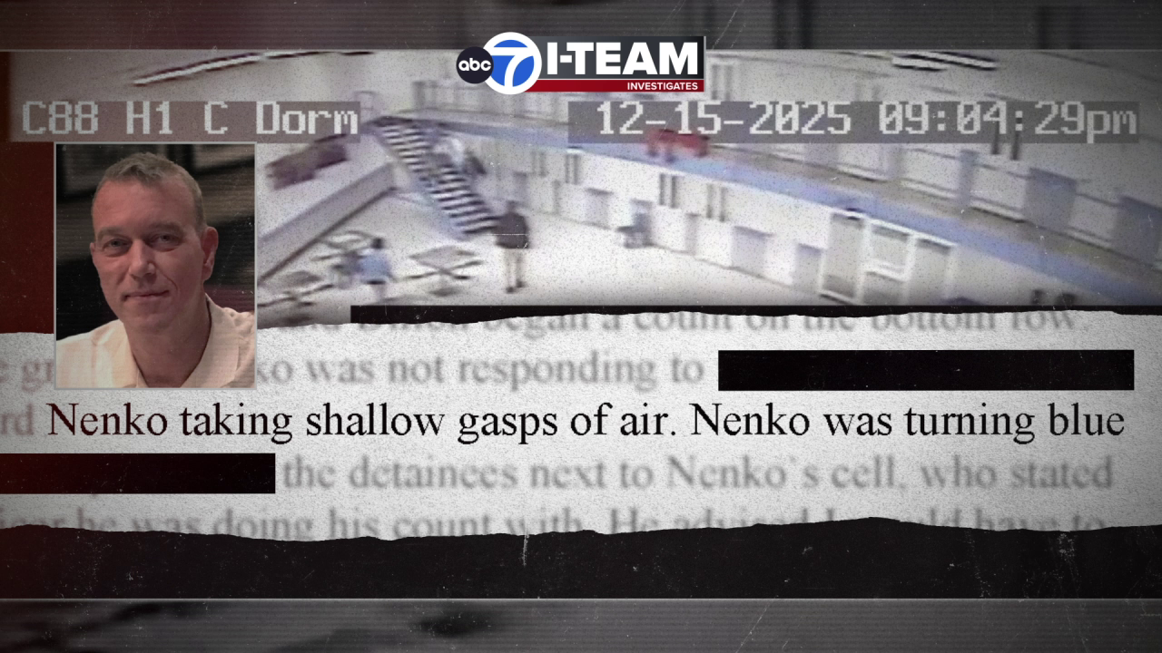 Clip from North Lake Correctional Facility surveillance at the time Gantchev was first discovered by guards on Dec. 15, 2025. Quotation comes from a death investigation report.