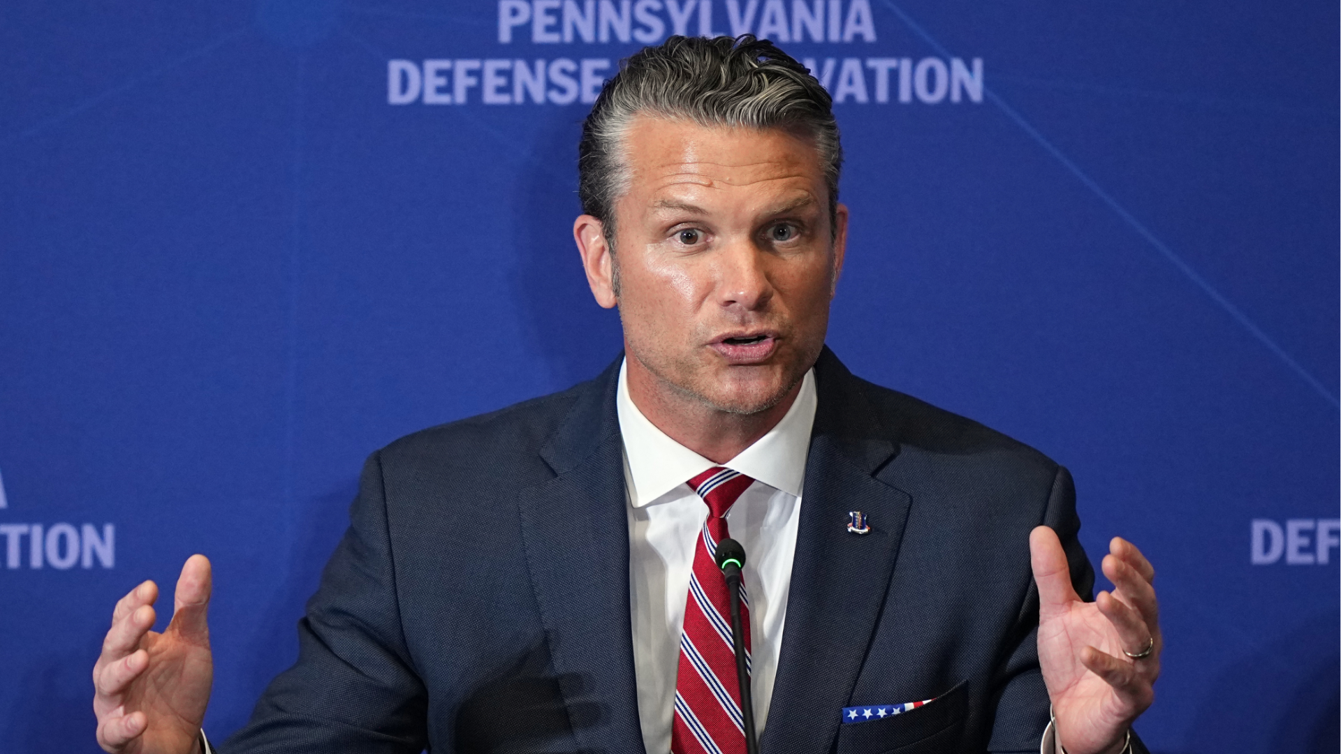 Defense Secretary Pete Hegseth speaks at the United States Army War College in Carlisle, Pa., during the Pennsylvania Defense and Innovation Summit, Wednesday, July 15, 2026. 