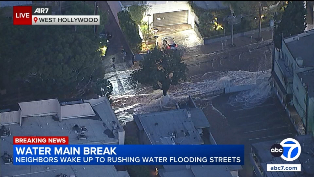 View from AIR7 shows impact of West Hollywood water main break