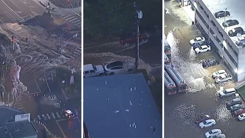 Massive water main break turns West Hollywood streets into rivers