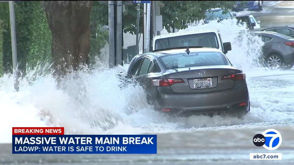 Rushing water floods West Hollywood streets after water main break