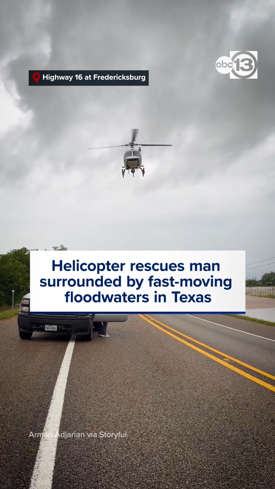 Helicopter rescues man surrounded by fast-moving floodwaters in Texas