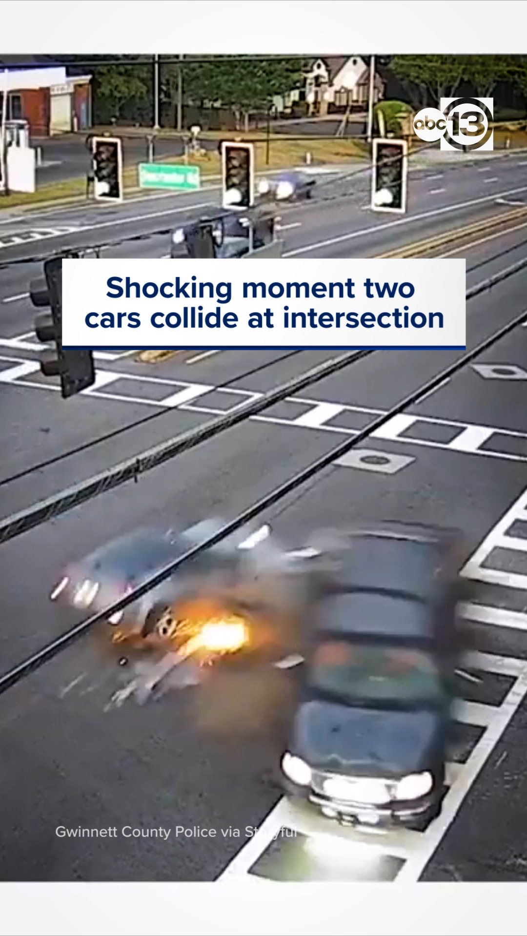 Shocking moment two cars collide at intersection