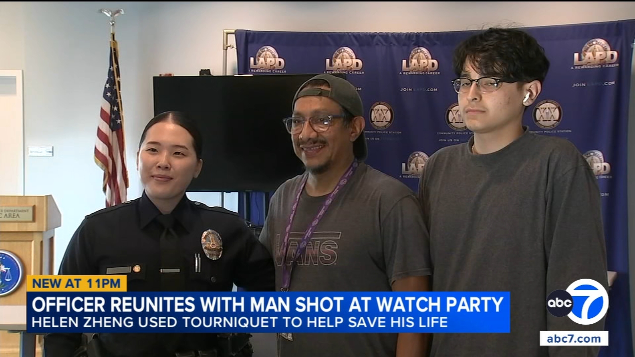 Man shot at World Cup watch party reunites with LAPD officer who helped save his life
