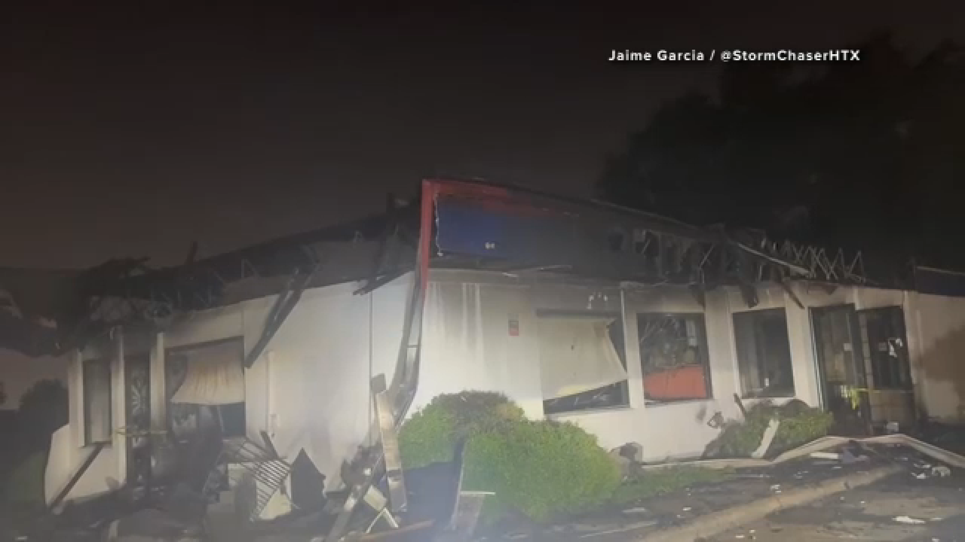 Images show the aftermath of a fire at Frank's Grill in northwest Houston.