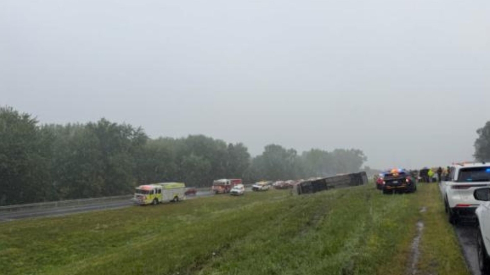Passenger bus rolls over on New York State Thruway in Ulster County