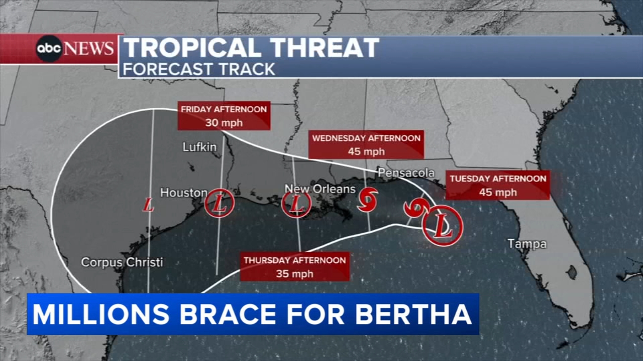 Tropical Storm Bertha strengthening off the Florida coast
