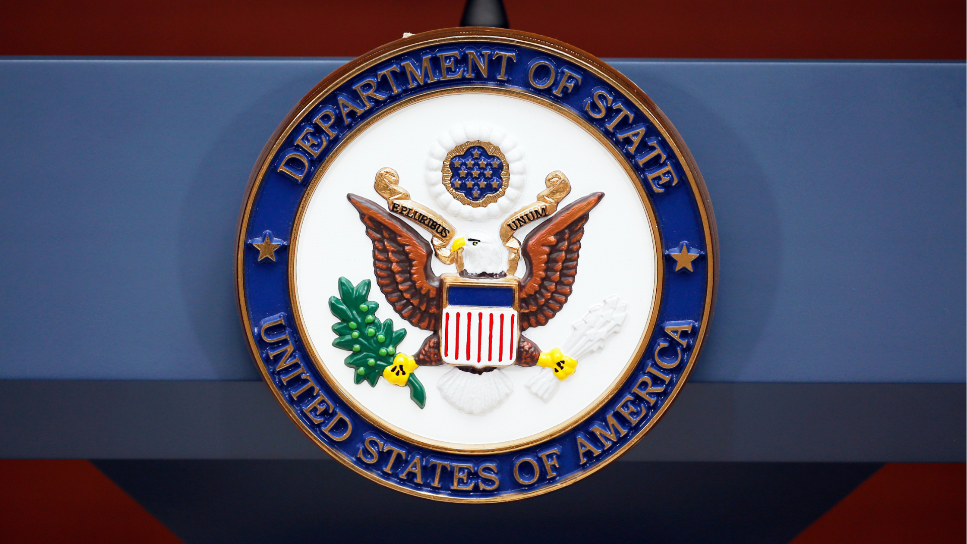 FILE - The seal of the State Department is photographed at the Washington Passport Agency, July 12, 2016, in Washington.