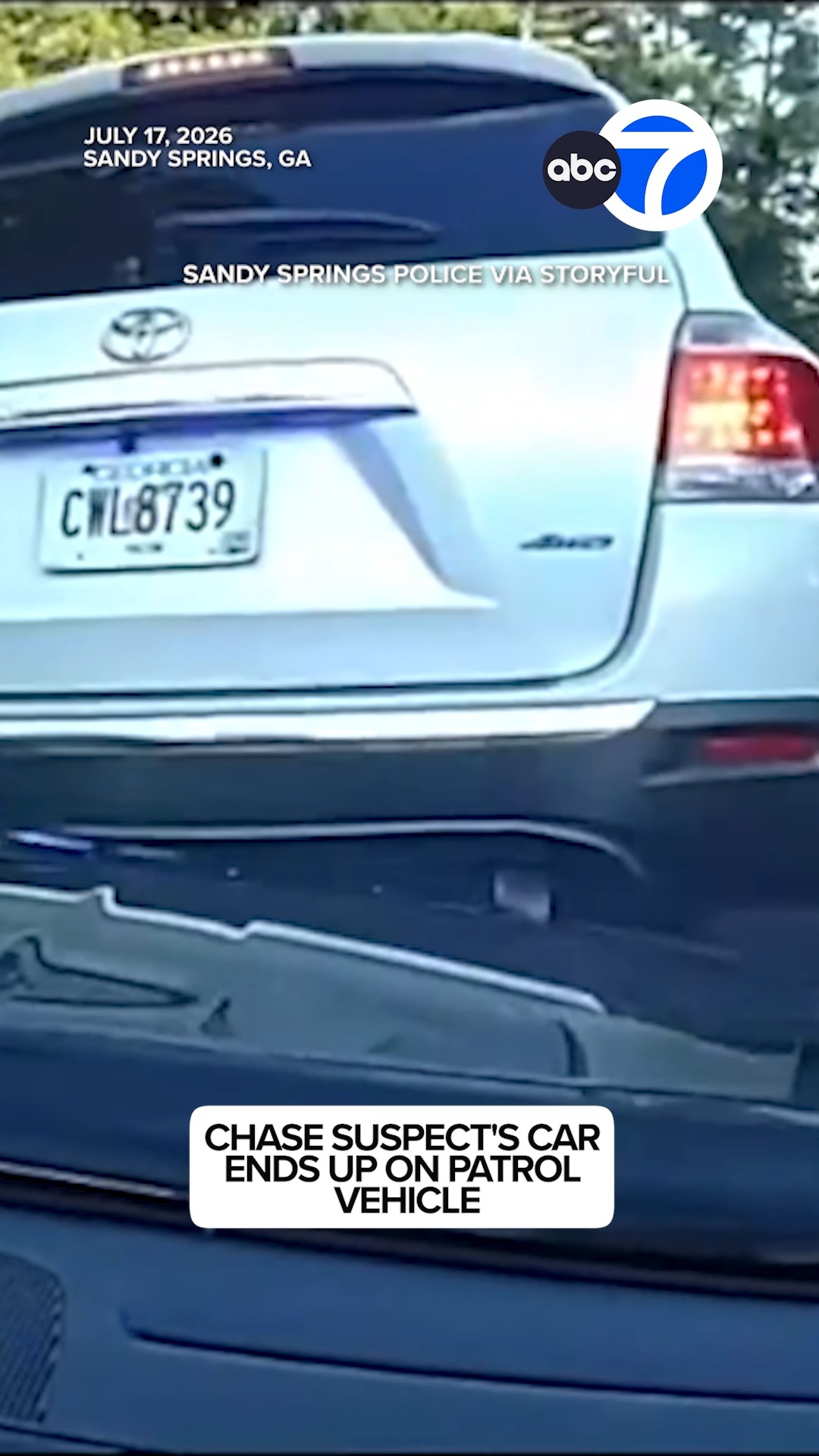 Chase suspect's car ends up on patrol vehicle