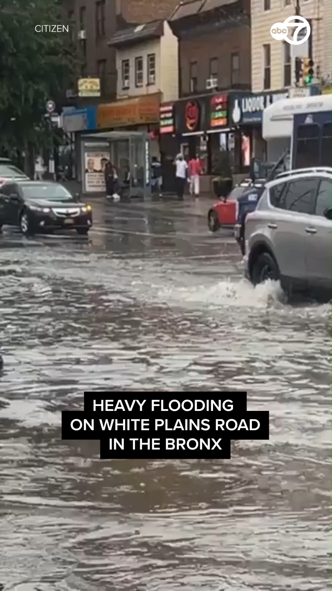 Heavy flooding on White Plains Road in the Bronx
