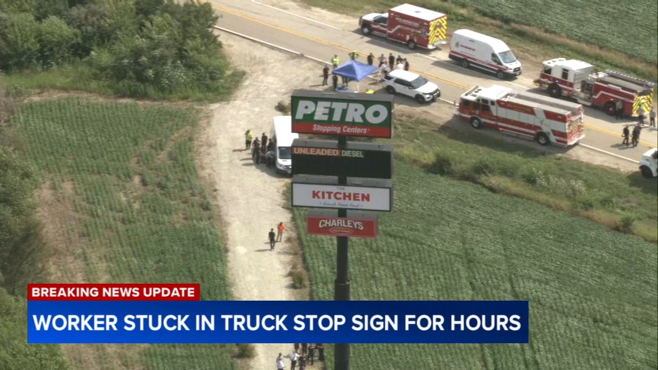 Worker stranded in 130-foot-tall Wilmington gas station sign for hours