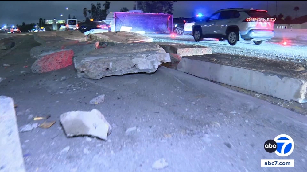 Concrete semi-truck crash snarls traffic in downtown LA