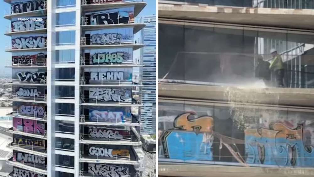 Cleanup begins on downtown LA's infamous graffiti towers