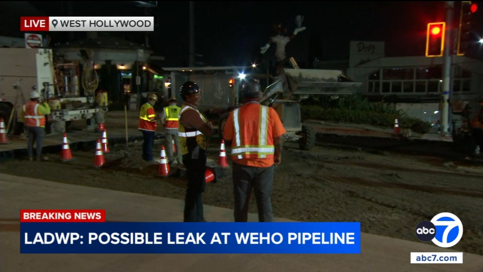 Possible leak detected at sinkhole repair site on Sunset Boulevard in West Hollywood Possible leak detected at sinkhole repair site on Sunset Boulevard in West Hollywood
