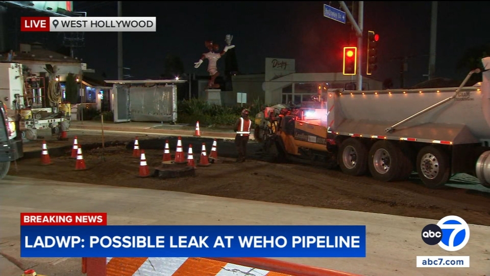 Possible leak detected at Sunset Boulevard sinkhole repair site