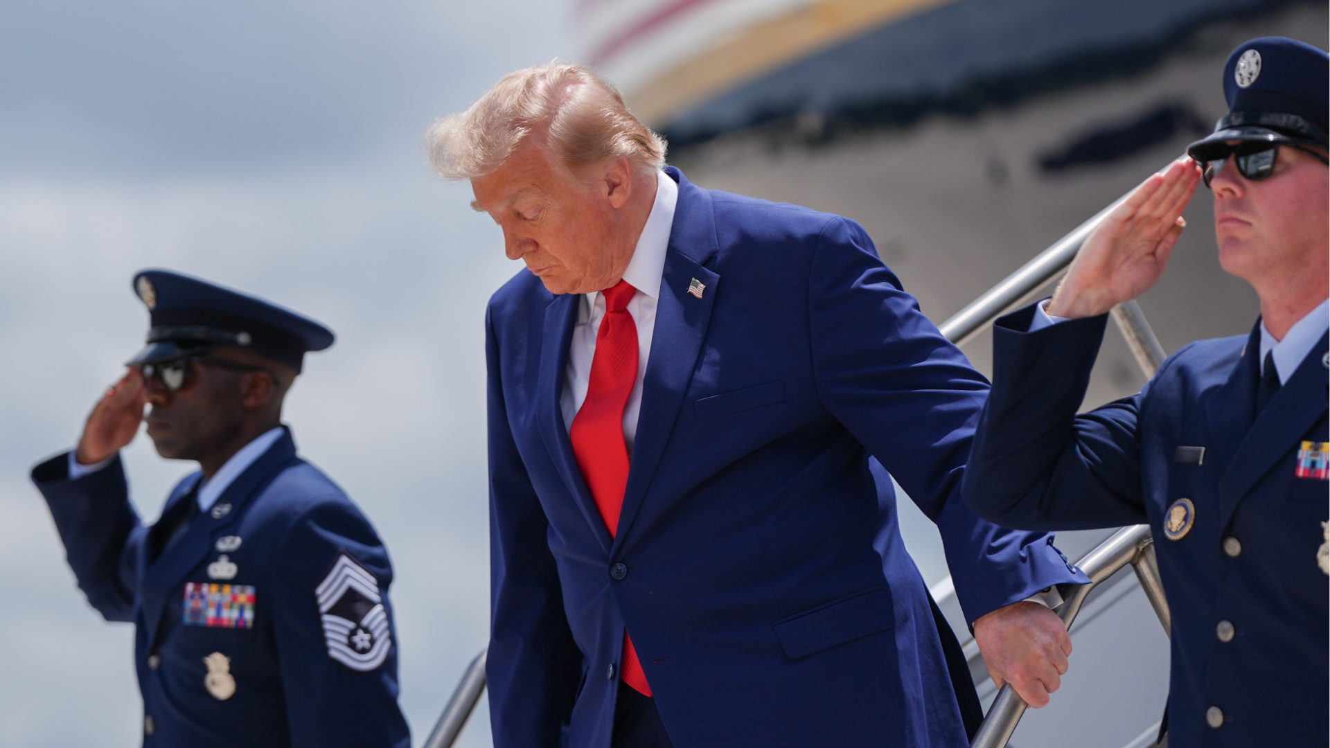 President Donald Trump arrives on Air Force One at Dobbins Air Reserve Base, Wednesday, July 22, 2026, in Marietta, Ga. 