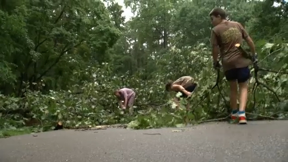 Neighbors gather to clear second tree that fell on Raleigh road