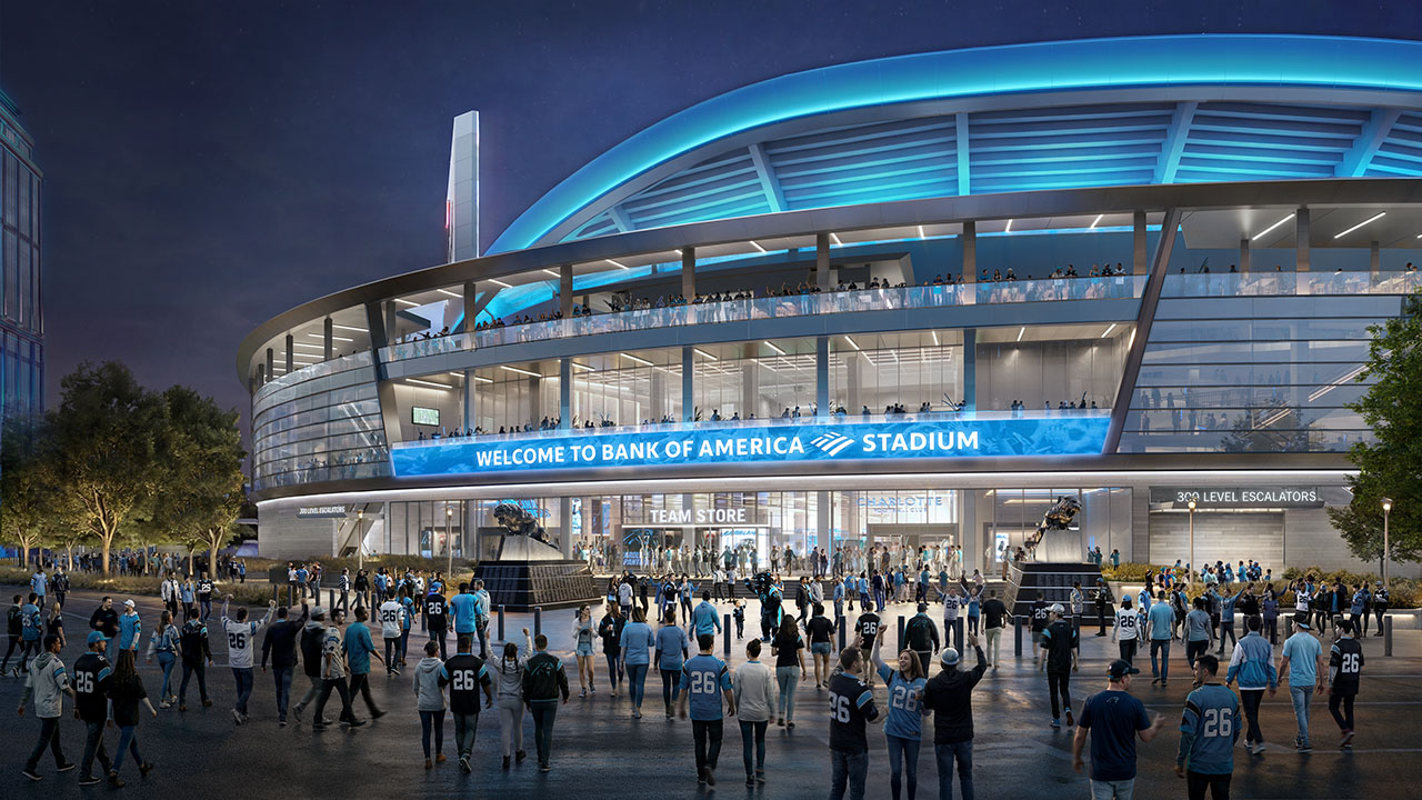 Rendering of the outside of the renovated stadium.