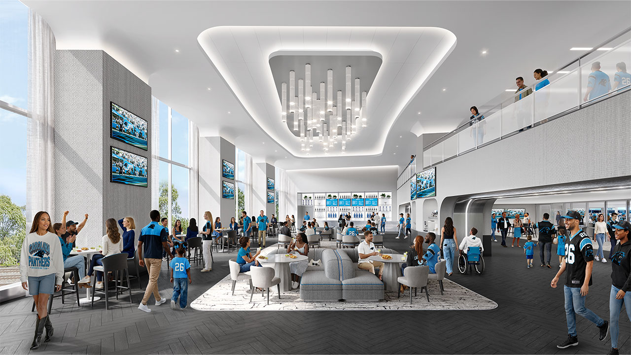 Rendering of a lounge area planned for the renovated stadium.