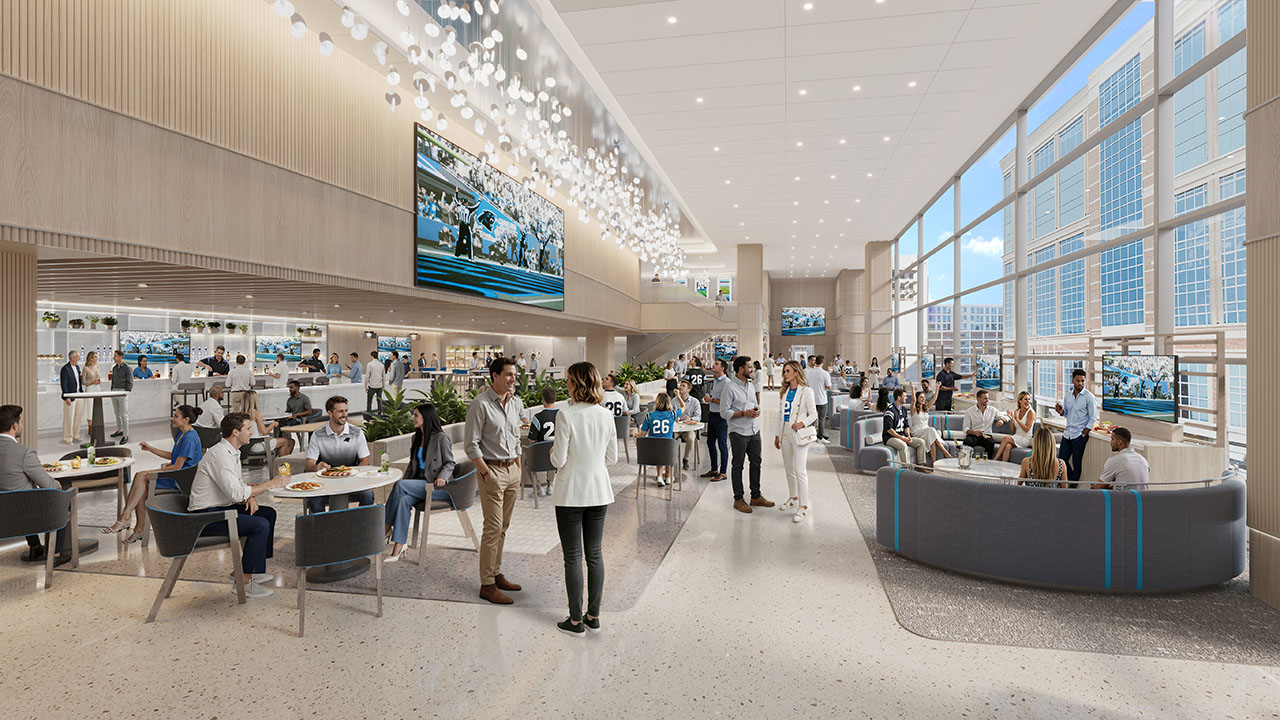Rendering of a lounge area at the renovated stadium.