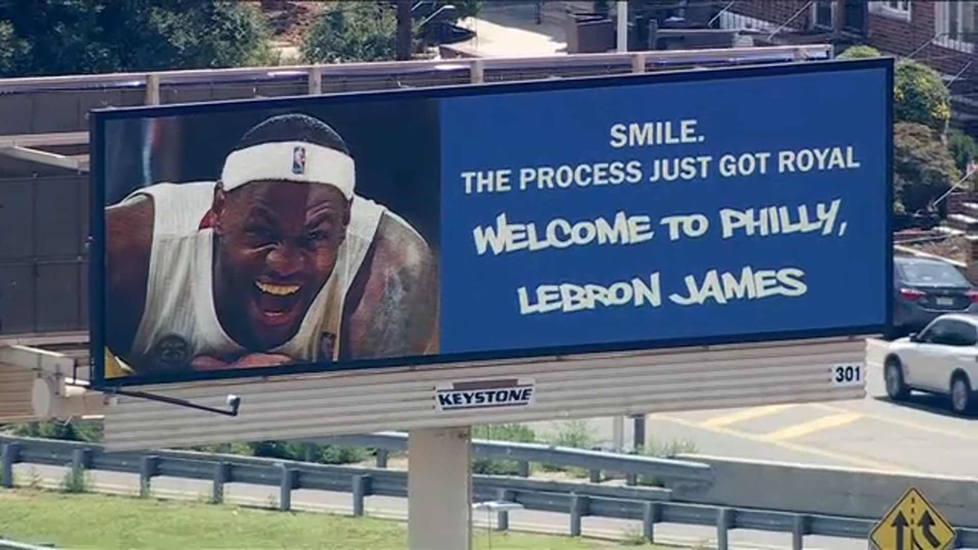 WIthin minutes of LeBron James announcing he will be coming to Philadelphia, billboards across the region welcomed the King