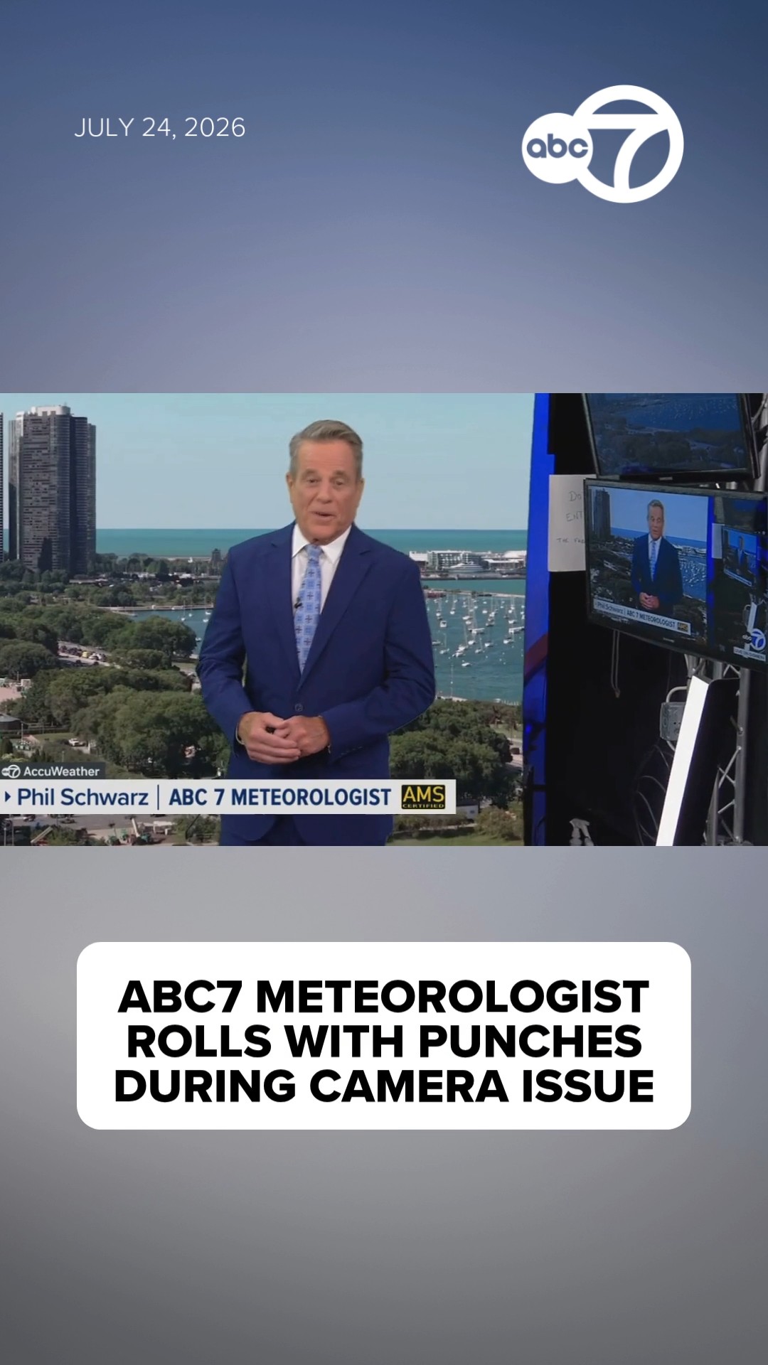 ABC7 meteorologist rolls with punches during camera issue