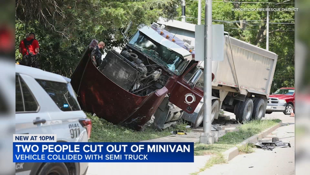 3 hospitalized after minivan collides with semi in north suburb