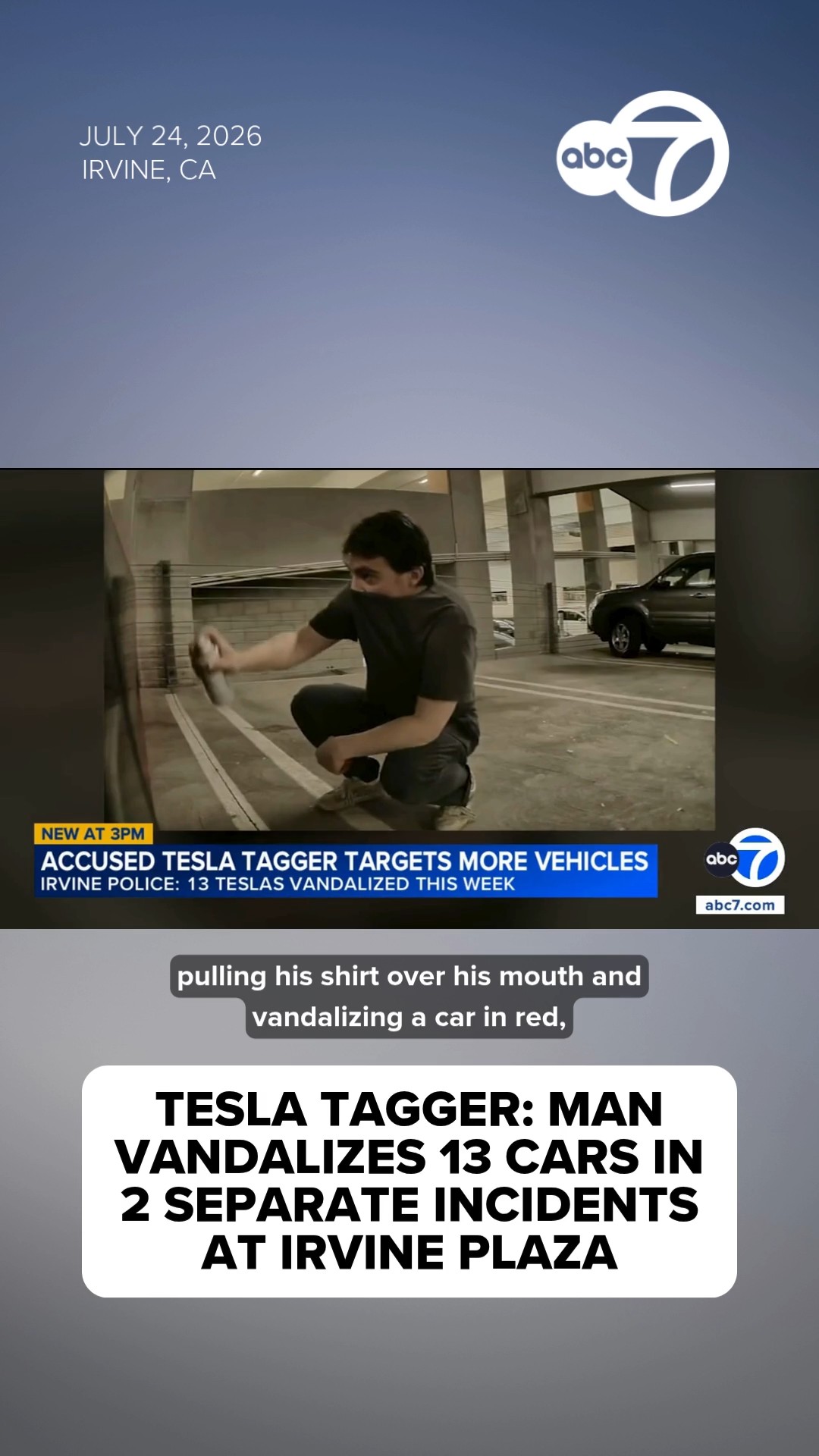Suspect vandalizes 13 Teslas in separate incidents at Irvine plaza