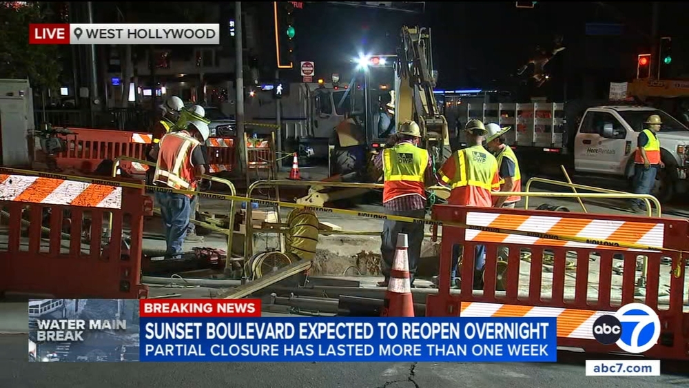 Sunset Boulevard set to reopen overnight after water main break