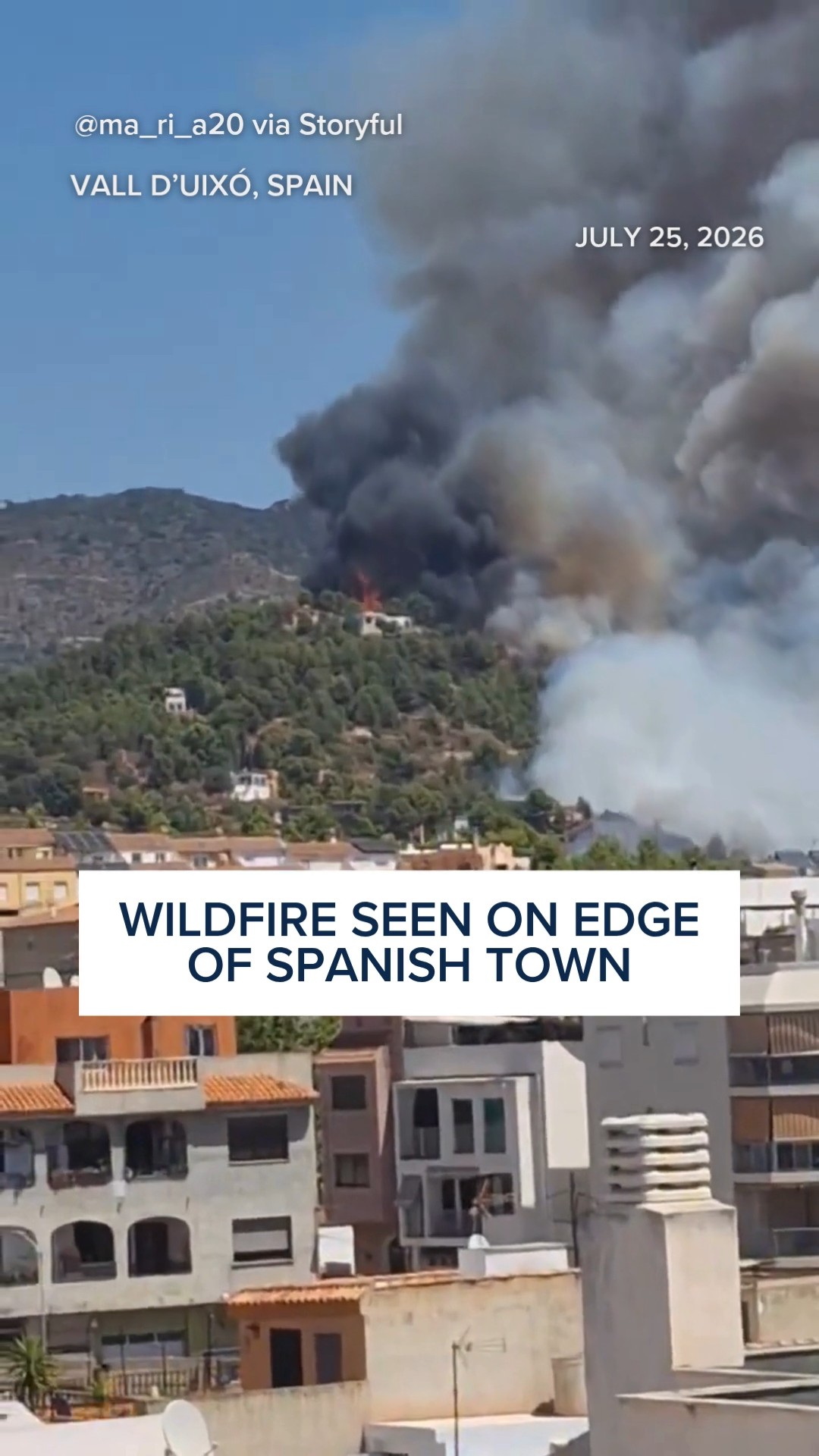 Wildfire seen on edge of Spanish town
