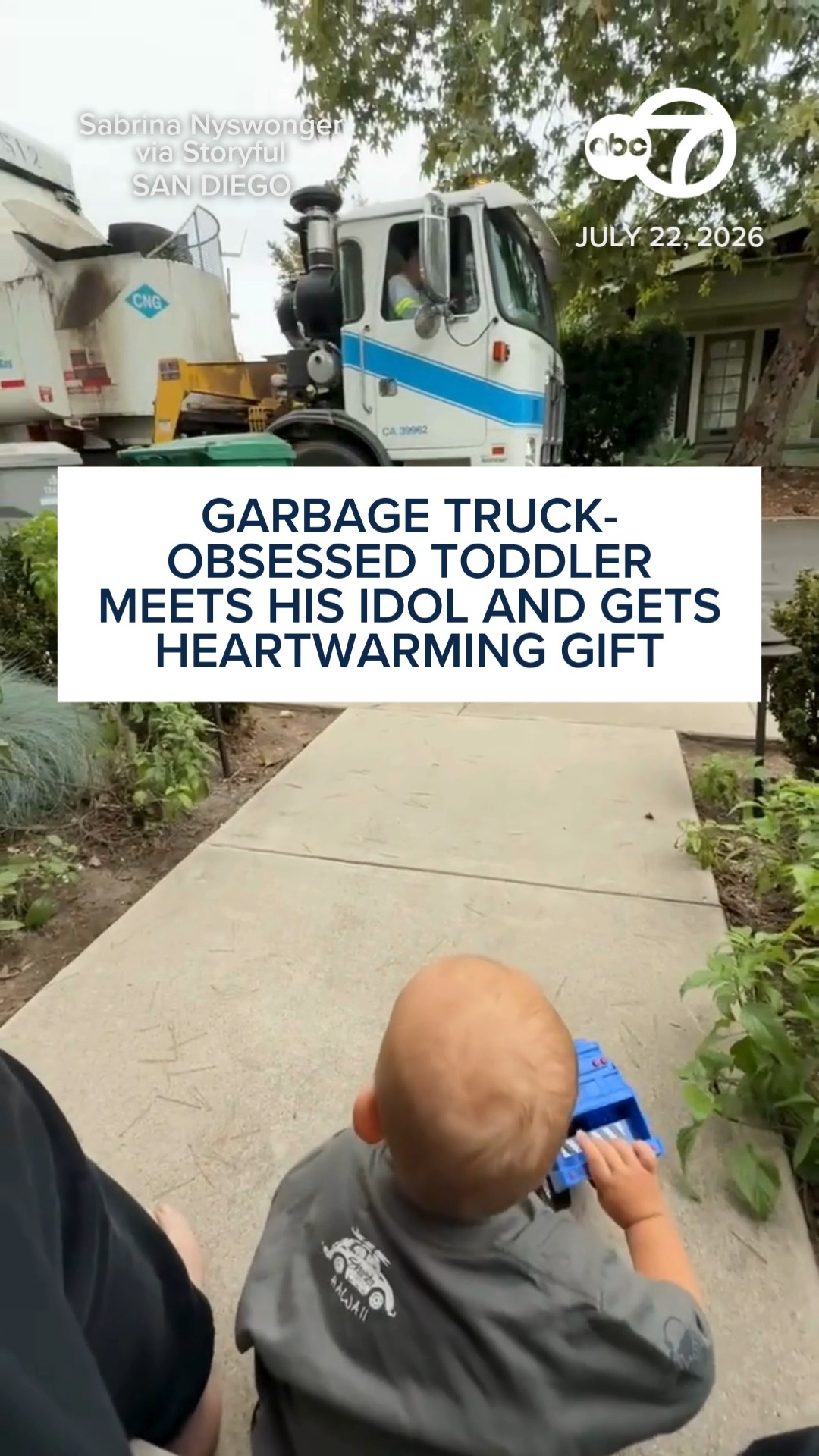 Garbage truck-obsessed toddler meets his idol, gets heartwarming gift