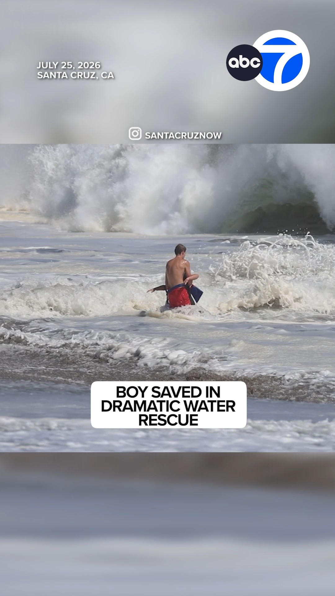 Heart-pounding video shows intense waves as lifeguards rescue boy