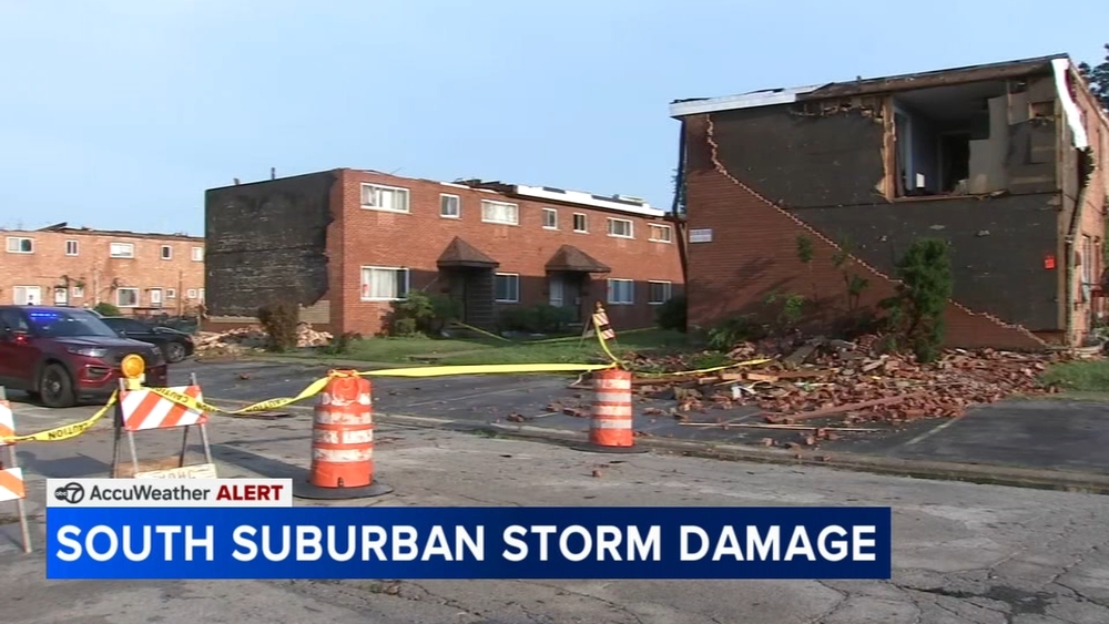 Strong storms rip bricks from south suburban apartment complex