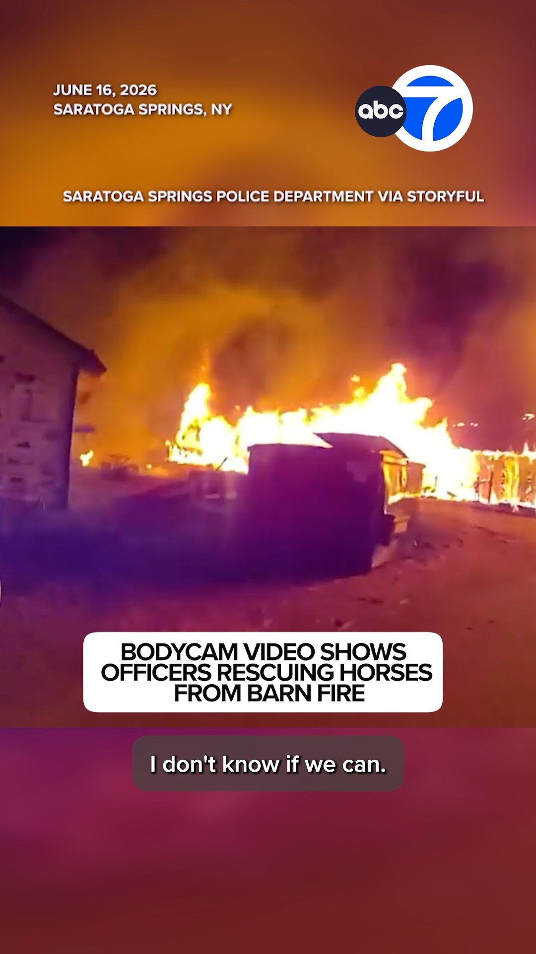 Bodycam video shows officers rescuing horses from barn fire