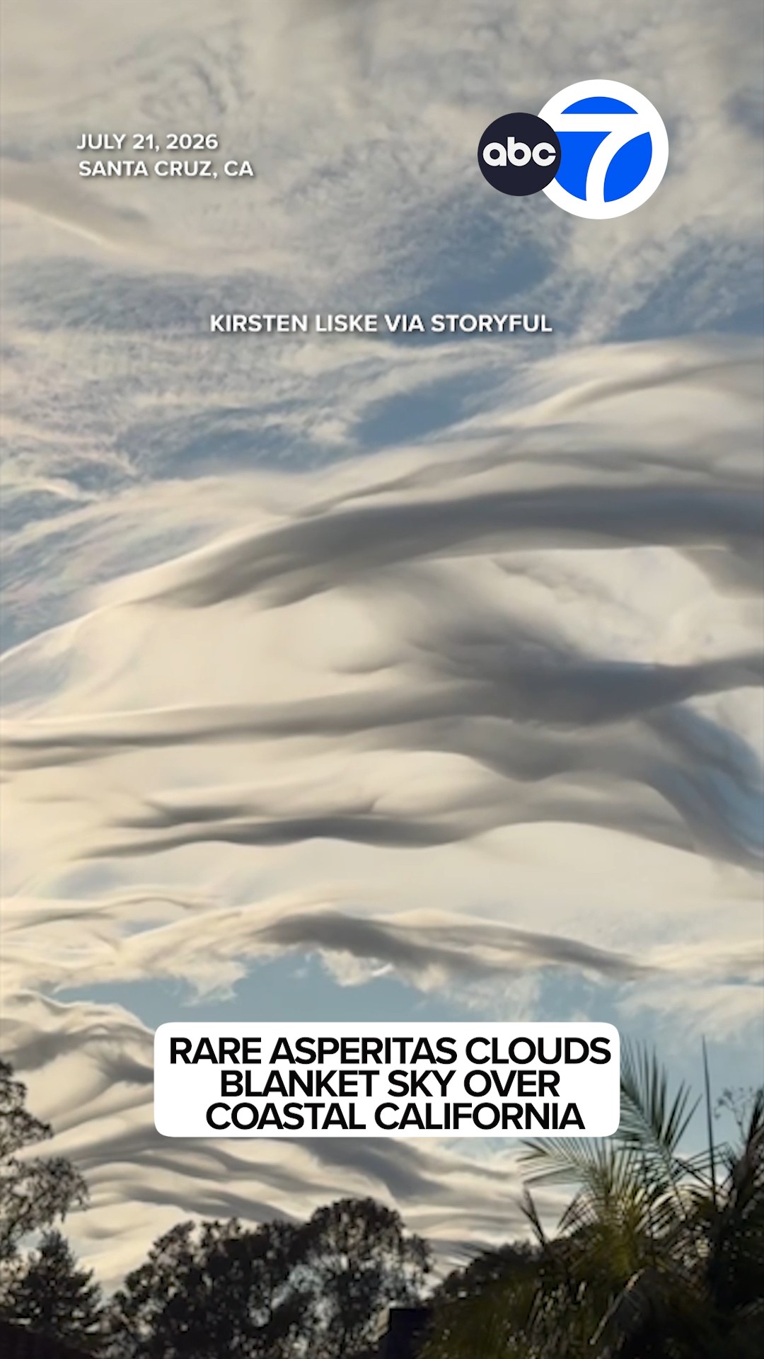 Rare asperitas clouds blanket sky over coastal California